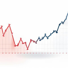 Obraz premium Dual-color financial graph showcasing rise and fall trends in red and blue on a white background. Business data concept.
