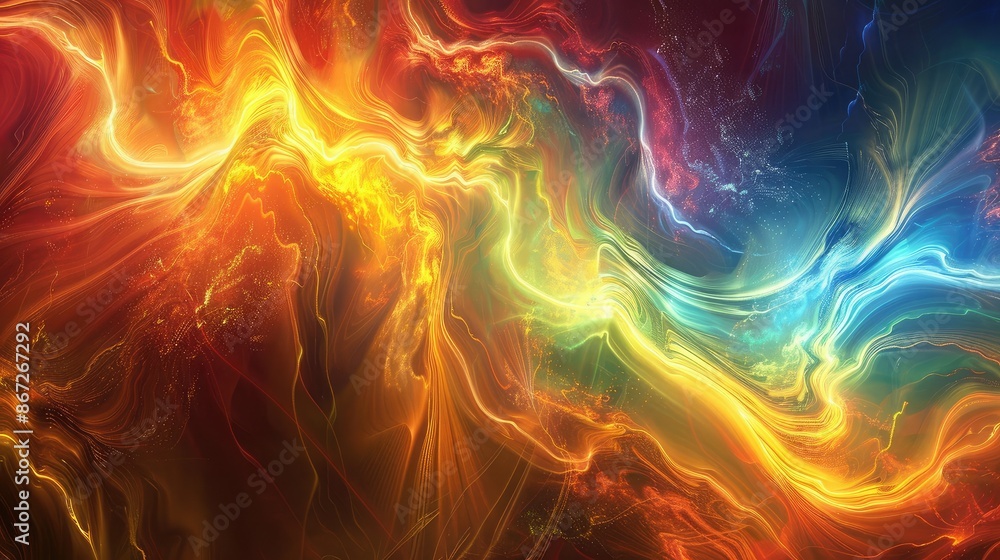 Poster abstract visual of energy waves with vibrant colors and dynamic movement.