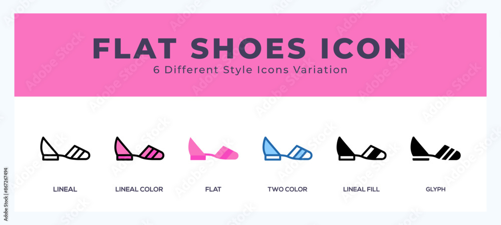 Aufkleber flat shoes icon set with different styles. icons designed in filled. outline. flat. glyph and line c