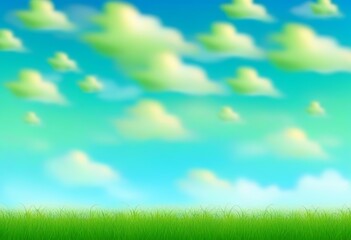 A scenic view of green meadows with a blue sky and fluffy clouds in the background