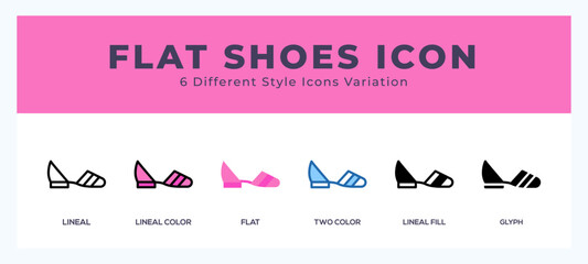 Flat shoes icon set with different styles. Icons designed in filled. outline. flat. glyph and line colored.