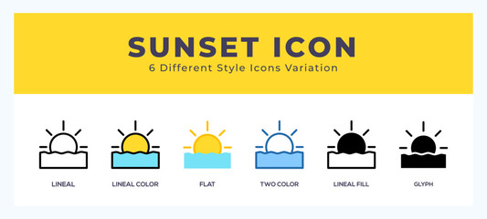 Sunset icon illustration vector with different styles