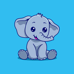 Cute elephant sitting on floor cartoon vector illustration