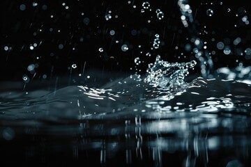 Abstract Water Splash against Black Background - Falling Waterdrops and Raindrops Creating a Cool and Refreshing Design