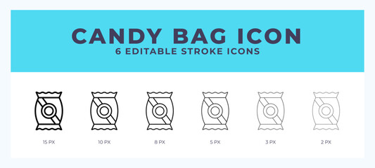 Candy bag line icon illustrations with editable strokes.