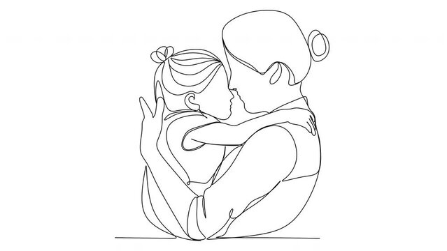 Continuous line drawing of mother and child . Mothers Day. Vector illustration