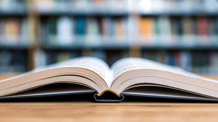 Obraz premium Open textbook on wooden desk with warm lighting for back to school study environment concept 