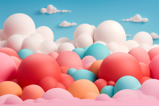 Mystical creatures frolicking under a sky full of candy-colored clouds 