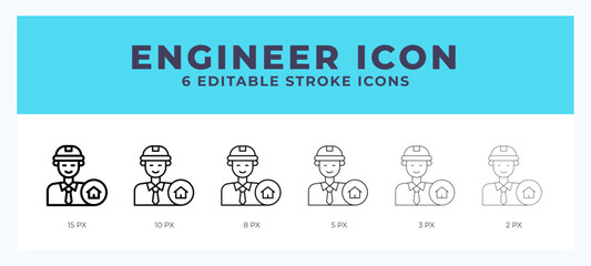 Engineer line icon illustrations with editable strokes.