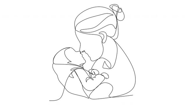 Continuous line drawing of mother and child . Mothers Day. Vector illustration