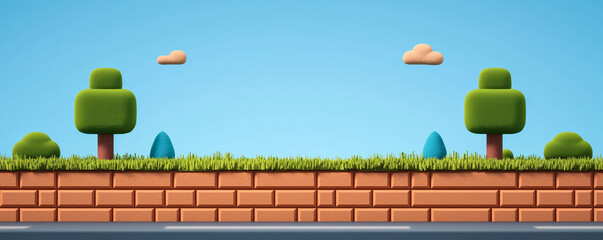 Retro pixelated video game scenery, background with empty space for text 