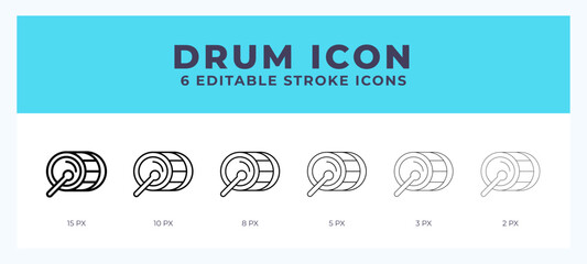 Drum line icon. Vector icon symbol. Logo illustration. Editable line icon.