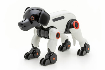 Robot dog showcasing agility and intelligence, isolated on a white background 