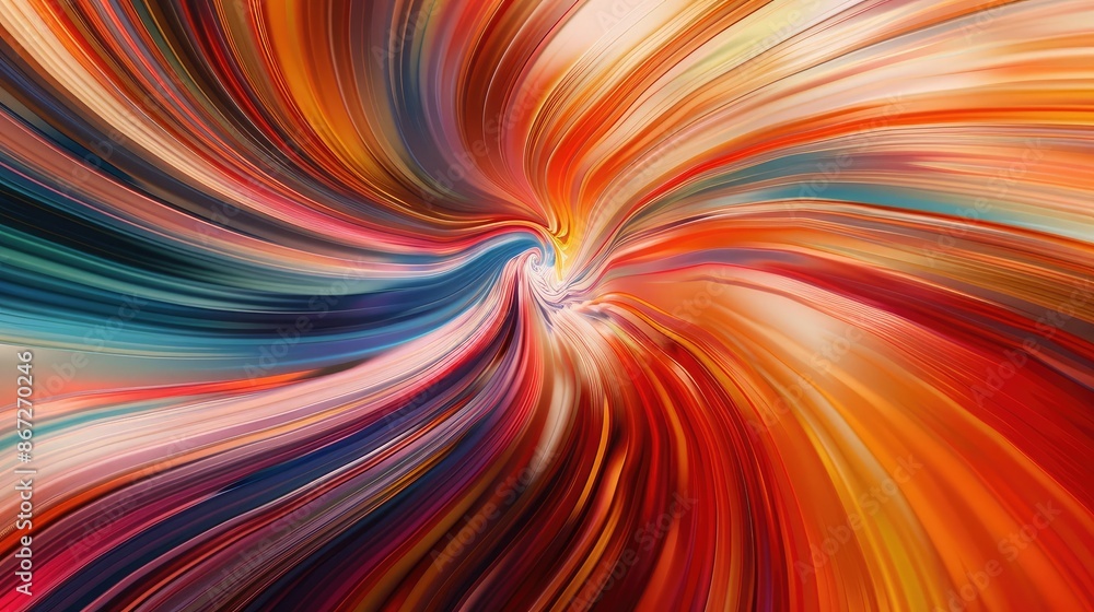 Poster colorful abstract lines converging and diverging in a fluid motion.