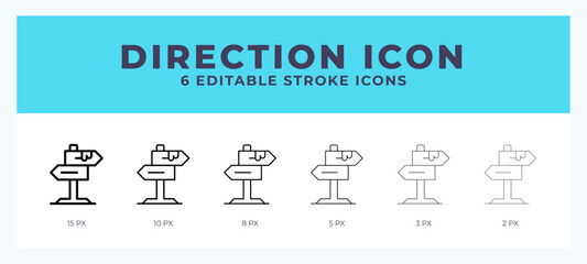 Direction icon in thin line. Bold line. Regular line. Editable stroke.