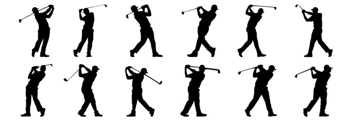 Golf silhouettes set, pack of vector silhouette design, isolated background