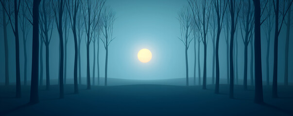 Spooky haunted forest at midnight, background with empty space for text 