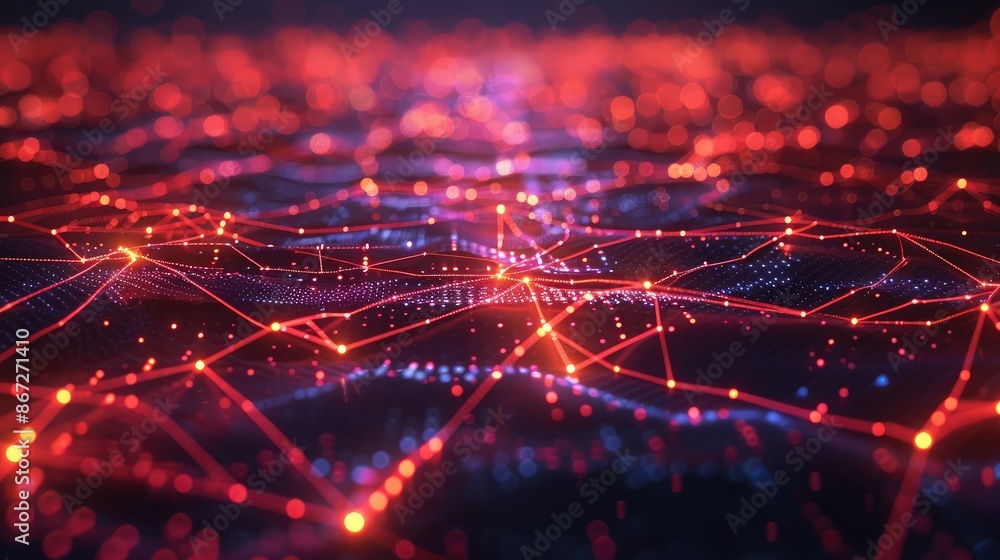 Poster digital network concept with glowing nodes and interconnected lines.