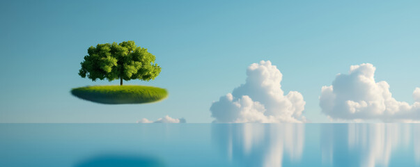 Surreal floating islands in a dreamy sky, background with empty space for text 