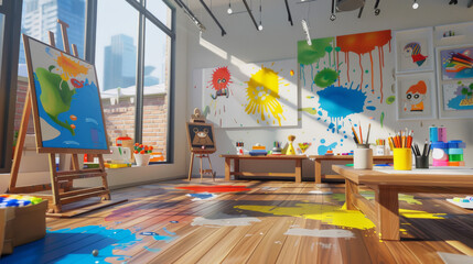 Augmented Reality Art Studio A D artists studio where real paintbrushes and canvases interact with D digital paint splashes and animated characters that help complete the artwo