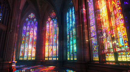 Gothic Cathedral Light Show A D Gothic cathedral where each stained glass window is a screen displaying D animated stories from medieval manuscripts The interior is lit by dyna