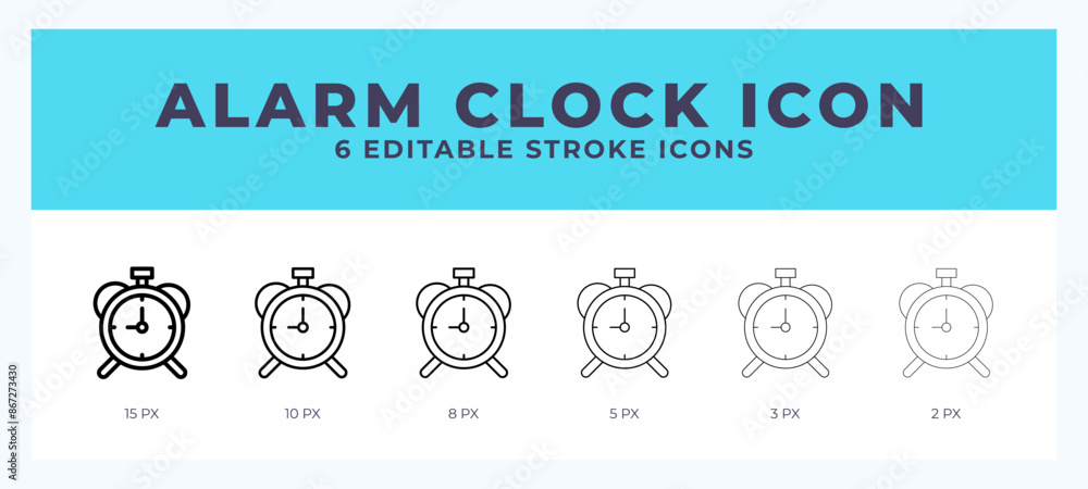 Poster alarm clock line icon with different stroke. vector illustration.