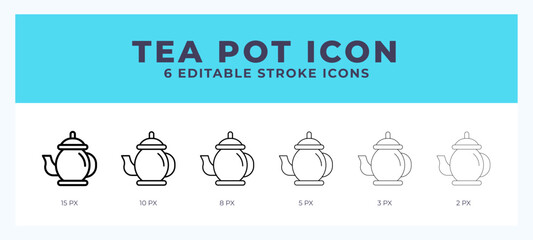 Tea pot line icon for websites and apps. Vector illustration with editable stroke.