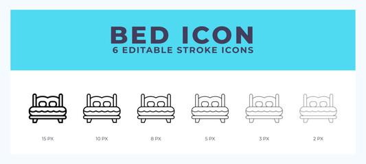 Double bed lineal icon symbol vector. Black outline for web. App. Presentation and more.