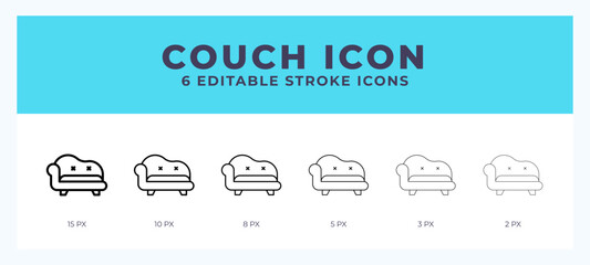 Couch line icon illustrations with editable strokes.