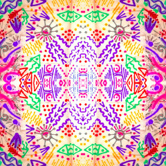 Ethnic Line Pattern. Multicolor Aztec Brush. Pink