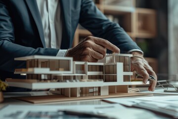 Architect Reviewing a Modern House Model