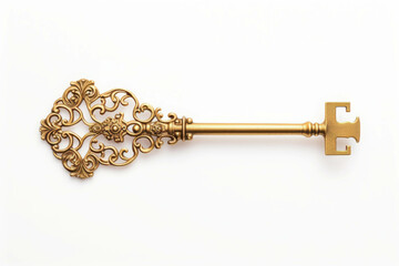 Intricately Designed Golden Key with Ornate Filigree Patterns
