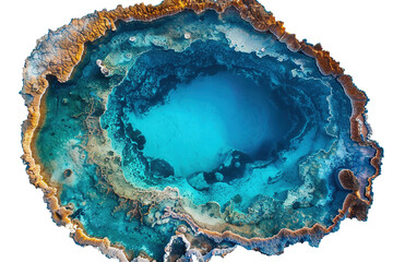 Obraz premium Volcanic Oasis Crystal Clear Lake Formed in Crater isolated on transparent background