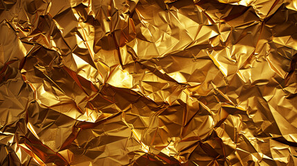 Gold foil crumpled paper background wallpaper blank shinning texture 