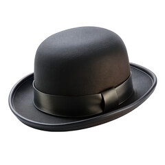 Black bowler hat isolated on transparent background