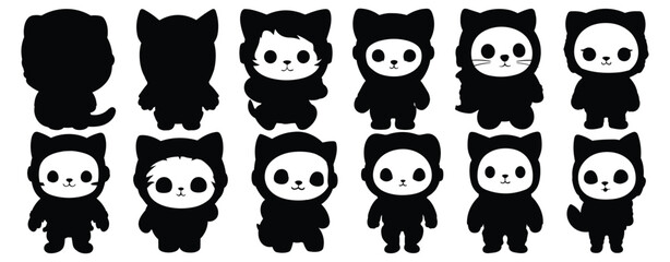 Astronaut cat silhouette set vector design big pack of illustration and icon