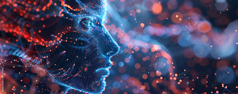 Fototapete artificial intelligence, dotted particle array-based abstract art, and a vector-based digital visual