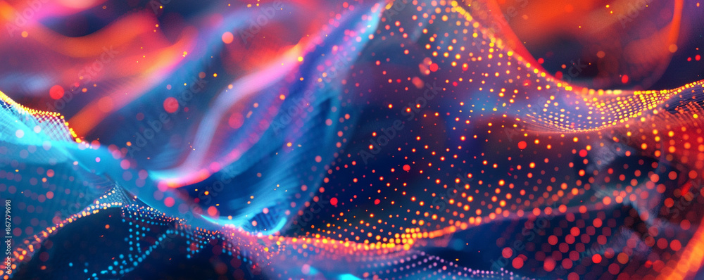 Fototapete artificial intelligence, dotted particle array-based abstract art, and a vector-based digital visual