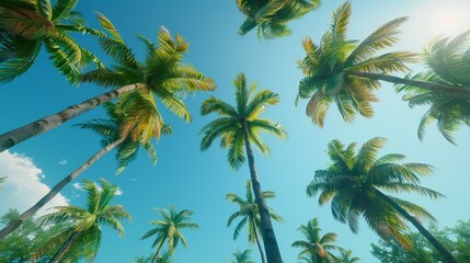 the tropical ambiance of the beach, where the towering coconut palms stand tall and proud, their verdant fronds reaching towards the sky like nature's own skyscrapers.