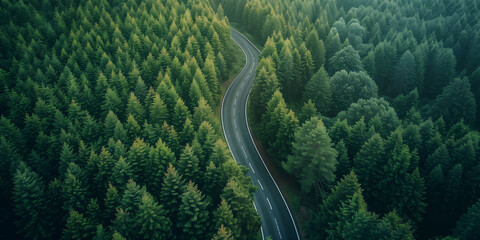 Looking down on a road winding its way through a forest