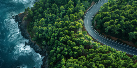 Looking down on a road winding its way through a forest