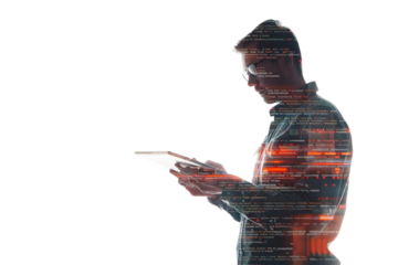 Cybersecurity Analyst Investigating Potential Data Breach isolated on transparent background