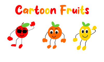 Funny Cartoon Fruits with Faces, Arms and Legs