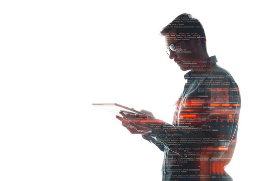 Cybersecurity Analyst Investigating Potential Data Breach isolated on transparent background