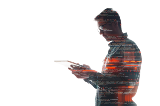 Cybersecurity Analyst Investigating Potential Data Breach isolated on transparent background