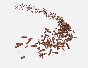 Chocolate Sprinkles For Cakes Or Meises Coming In The Air On White Background 3D Illustration