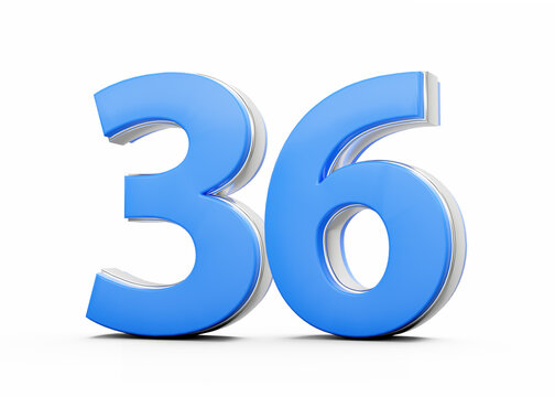 3D Number 36 Thirty Six Made Of Blue Body With Silver Outline On White Background 3D Illustration