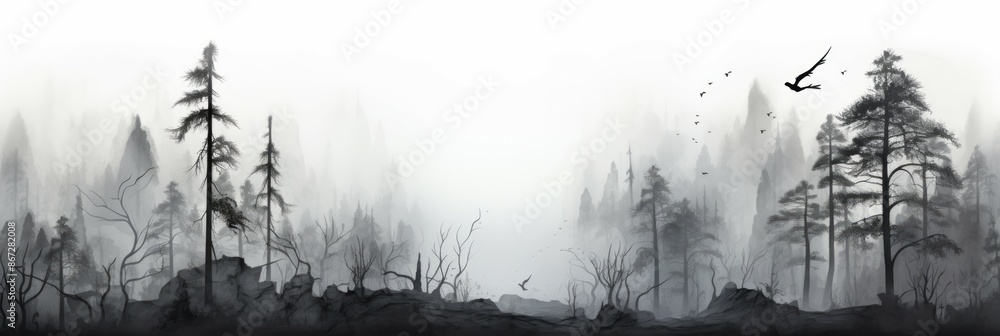 Poster Foggy Forest Material Structure Background - Generative AI