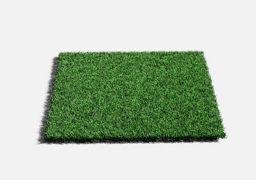 Rectangular Shape Green Grass Field Isolated On White Background 3D Illustration