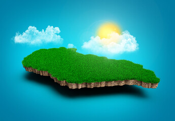 Hungary Map Soil Land Geology Cross Section With Green Grass And Rock Ground Texture 3d illustration